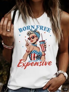 NWOT Born Free Graphic Tank Top - White with Red & Blue Print, Various Sizes